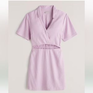 NWT Abercrombie Pink Linen-Blend Cutout Shirt Dress